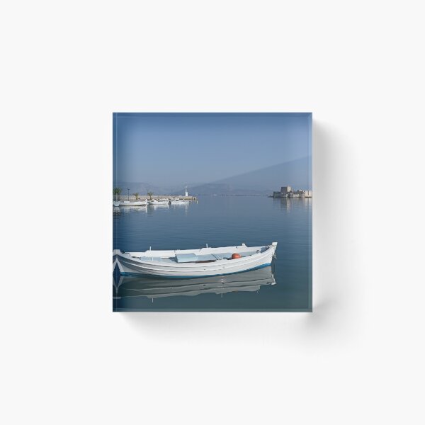 Item preview, White boats and Bourtzi fortress in Nafplio, Peloponnese, Greece designed and sold by goceris.