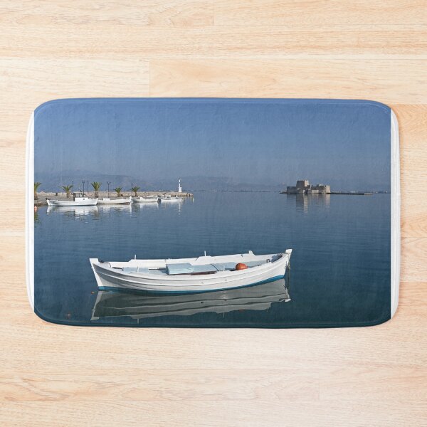 Item preview, White boats and Bourtzi fortress in Nafplio, Peloponnese, Greece designed and sold by goceris.