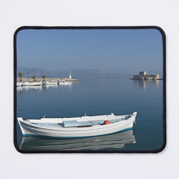 Item preview, White boats and Bourtzi fortress in Nafplio, Peloponnese, Greece designed and sold by goceris.