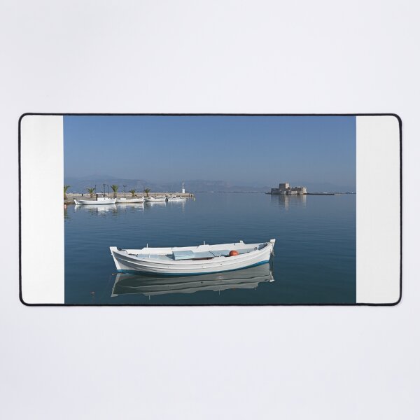 Item preview, White boats and Bourtzi fortress in Nafplio, Peloponnese, Greece designed and sold by goceris.