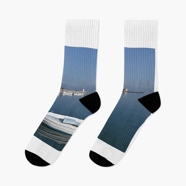 Item preview, White boats and Bourtzi fortress in Nafplio, Peloponnese, Greece designed and sold by goceris.