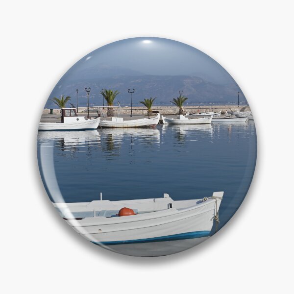 Item preview, White boats and blue sea in the harbor Nafplio Greece designed and sold by goceris.