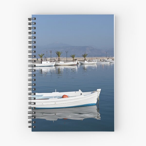 Item preview, White boats and blue sea in the harbor Nafplio Greece designed and sold by goceris.