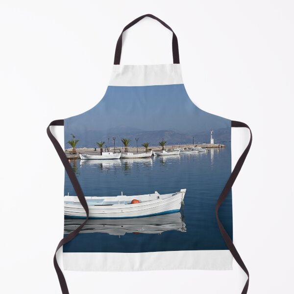 Item preview, White boats and blue sea in the harbor Nafplio Greece designed and sold by goceris.