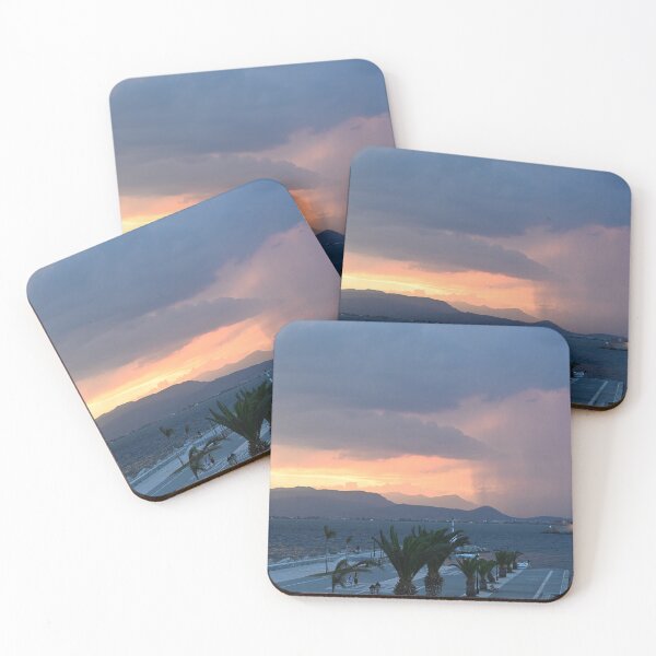 Item preview, stormy sky and sunset over the castle Bourtzi in Nafplio, Greece designed and sold by goceris.