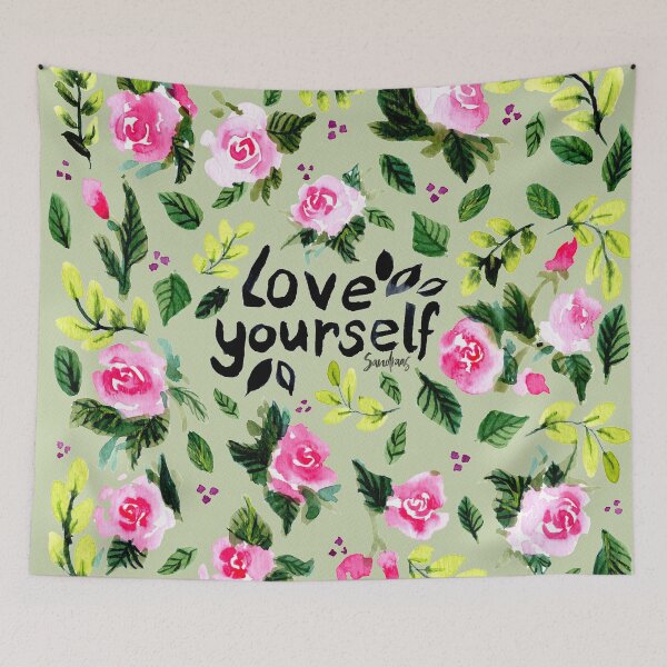 Item preview, Love Yourself Florals Watercolor Green designed and sold by SandraArtStudio.