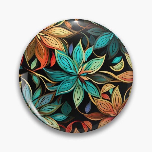 Item preview, Colorful fantasy pattern red yellow blue orange turquoise black flowers designed and sold by G-M-Designs.