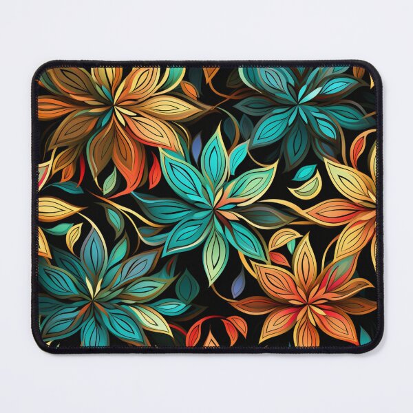 Item preview, Colorful fantasy pattern red yellow blue orange turquoise black flowers designed and sold by G-M-Designs.