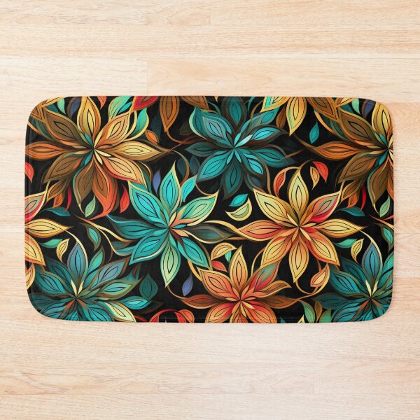 Item preview, Colorful fantasy pattern red yellow blue orange turquoise black flowers designed and sold by G-M-Designs.