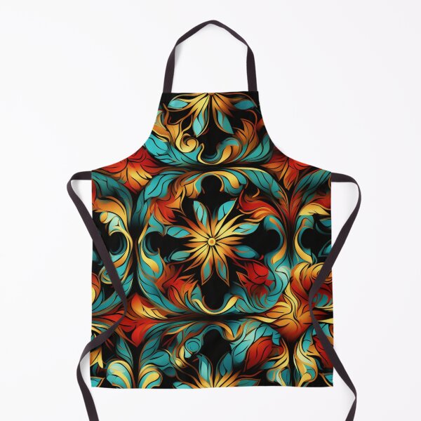 Item preview, Colorful fantasy pattern red yellow blue orange turquoise black flowers leaves designed and sold by G-M-Designs.