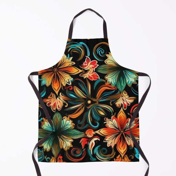 Item preview, Colorful fantasy pattern red yellow blue orange turquoise black flowers designed and sold by G-M-Designs.
