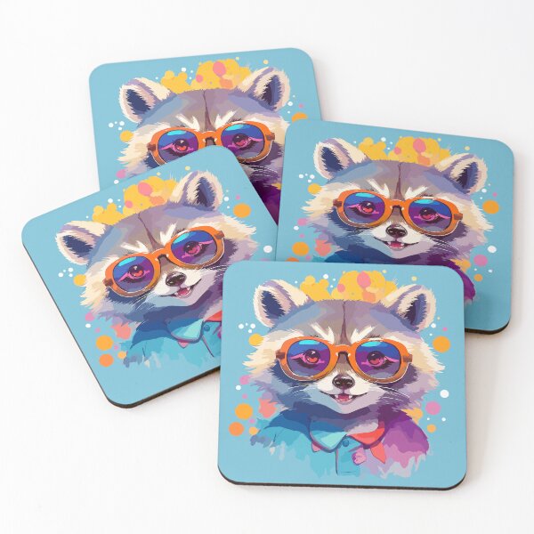 Item preview, Happy raccoon with glasses, bright colorful illustration designed and sold by Niktarka.