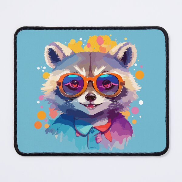 Item preview, Happy raccoon with glasses, bright colorful illustration designed and sold by Niktarka.