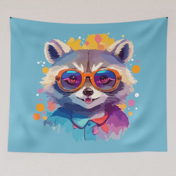 Item preview, Happy raccoon with glasses, bright colorful illustration designed and sold by Niktarka.