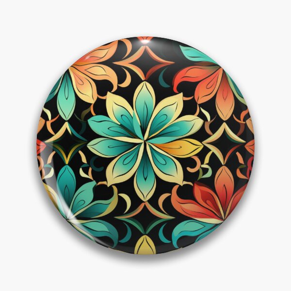 Item preview, Colorful fantasy pattern red yellow blue orange turquoise black flowers designed and sold by G-M-Designs.