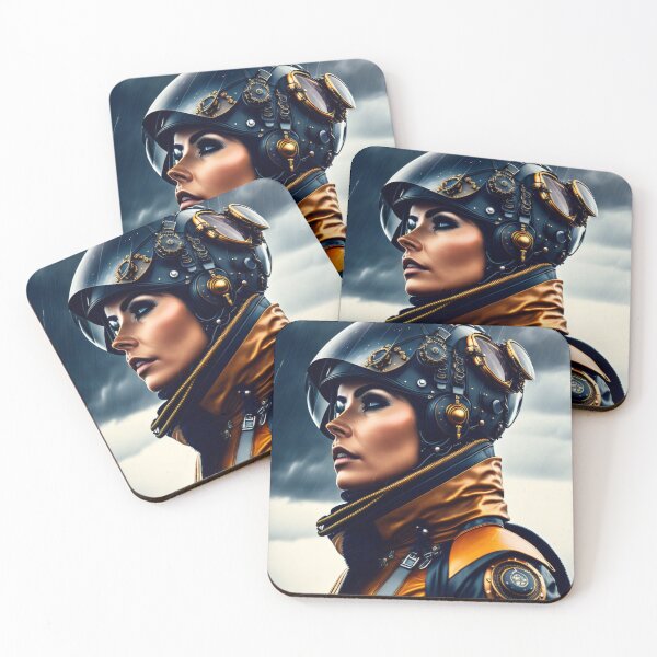 Item preview, Futuristic Female Jet Pilot in a Steampunk Flying Helmet designed and sold by KALEIDOSCOPE UK.