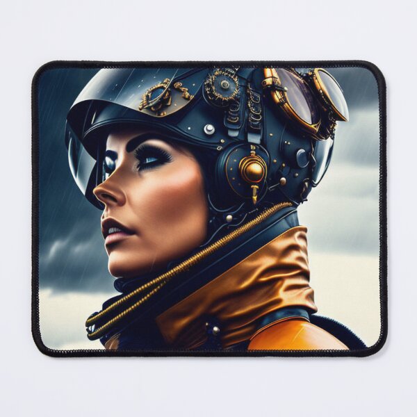 Item preview, Futuristic Female Jet Pilot in a Steampunk Flying Helmet designed and sold by KALEIDOSCOPE UK.
