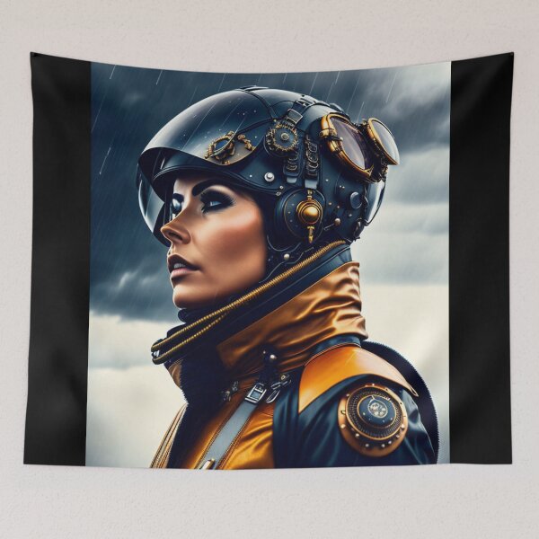Item preview, Futuristic Female Jet Pilot in a Steampunk Flying Helmet designed and sold by KALEIDOSCOPE UK.