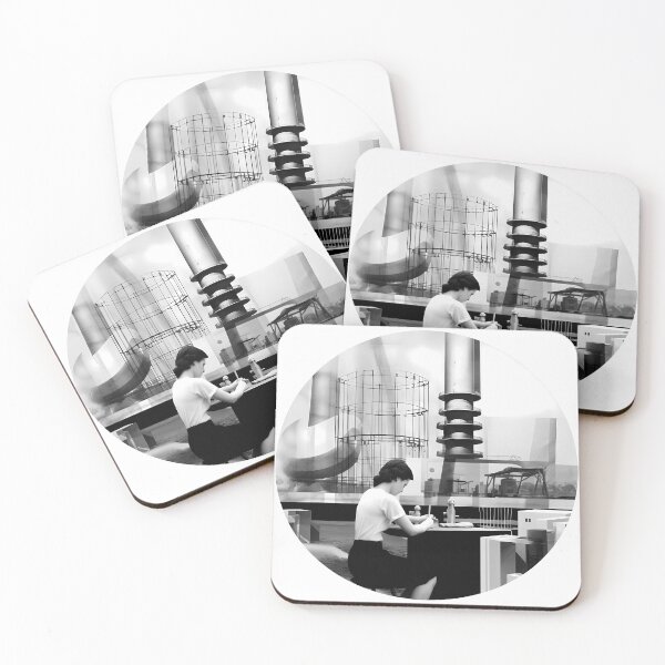 Item preview, Woman working on tablet computer in modern office. black and white image designed and sold by Tantanzah.