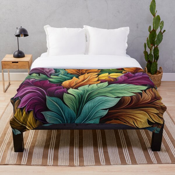 Aperçu de l'œuvre Illustration botanique fantastique avec des plantes colorées en marron, rouge, violet, bleu et vert créée et vendue par Flowtime.