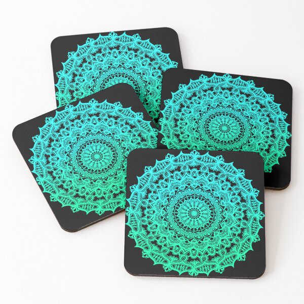 Item preview, Ocean ombre mandala on black background designed and sold by AmyJStickers.
