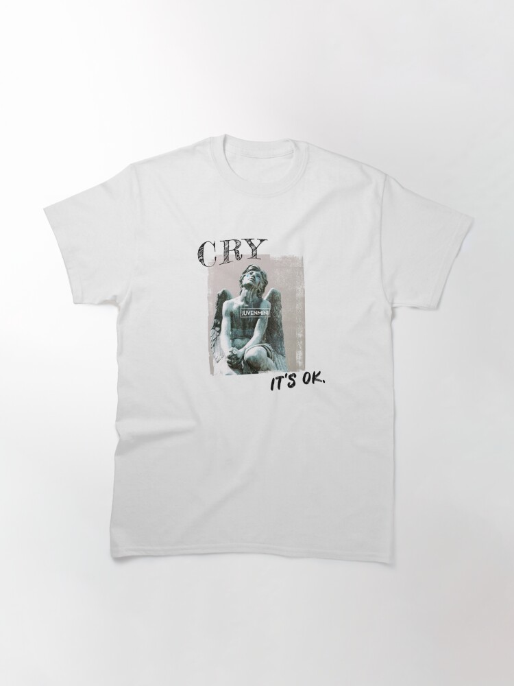 It's OK to cry - Greek statue angel meme in retro style, cry baby