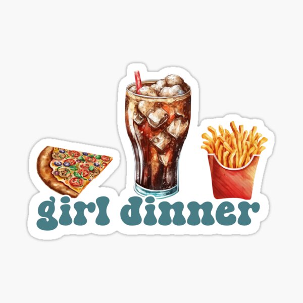 Vista previa del artículo con la obra «Cena de chicas: pizza, cola, patatas fritas, comida rápida», diseñado y vendido por EmeraldeaArt.