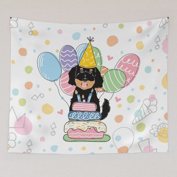 Item preview, Black Tan Phantom Goldendoodle Dog Birthday Party designed and sold by Lulupainting.
