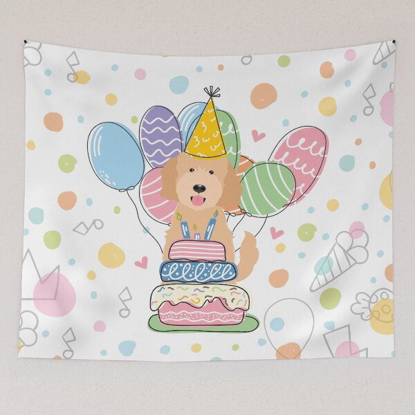 Item preview, Apricot Blonde Goldendoodle Dog Birthday Party designed and sold by Lulupainting.