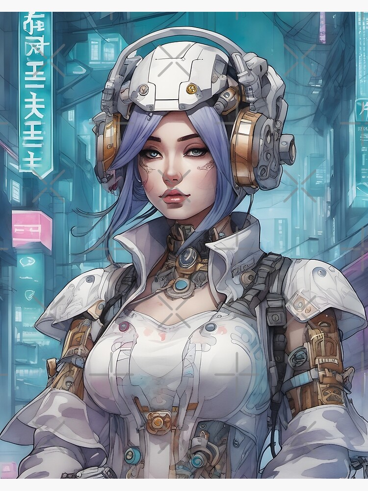 portrait Anime cyberpunk cyborg girl in mechanical