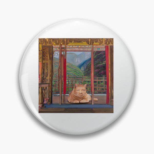 Item preview, Eckhart Tolle Zen Master Cat On a Temple Terrace Overlooking Mountains designed and sold by nders-enLatta.