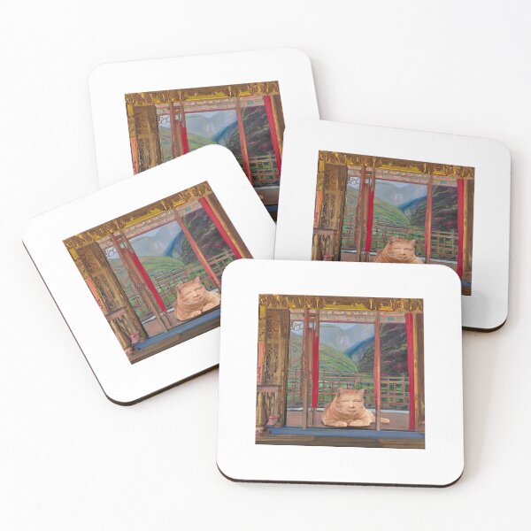 Item preview, Eckhart Tolle Zen Master Cat On a Temple Terrace Overlooking Mountains designed and sold by nders-enLatta.