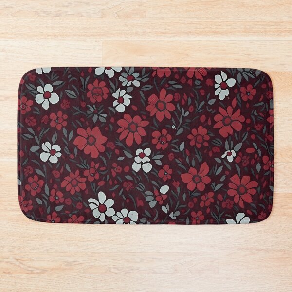 Item preview, Vermilion Red Ditsy Flowers - Small Black Tossed Tile designed and sold by cocomikozza.