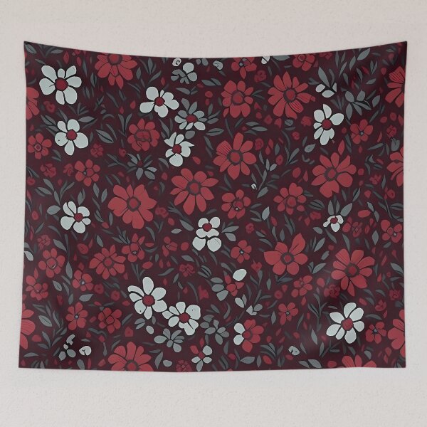 Item preview, Vermilion Red Ditsy Flowers - Small Black Tossed Tile designed and sold by cocomikozza.