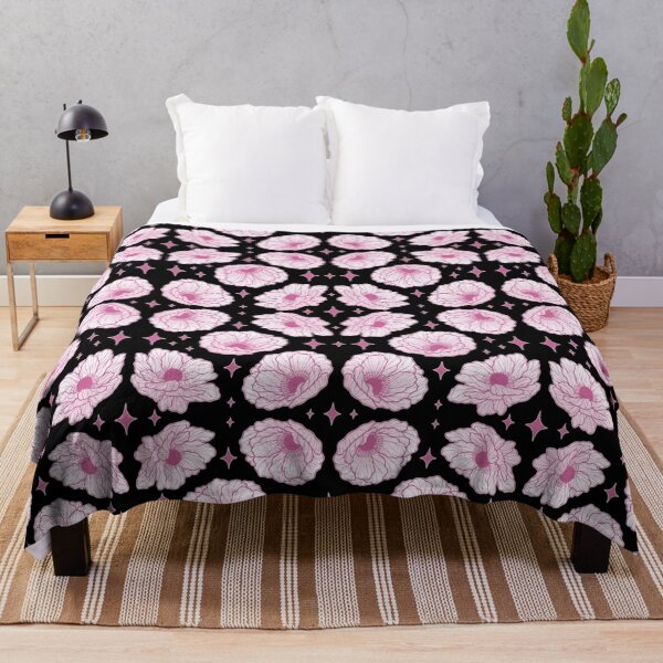 Item preview, Flores de patrón botánico de anémonas rosadas (fondo negro) designed and sold by ObsidianDaz.