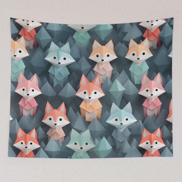 Item preview, Pastel Origami Fox Pattern - Whimsical and Playful Design designed and sold by The Whimsical Homestead.