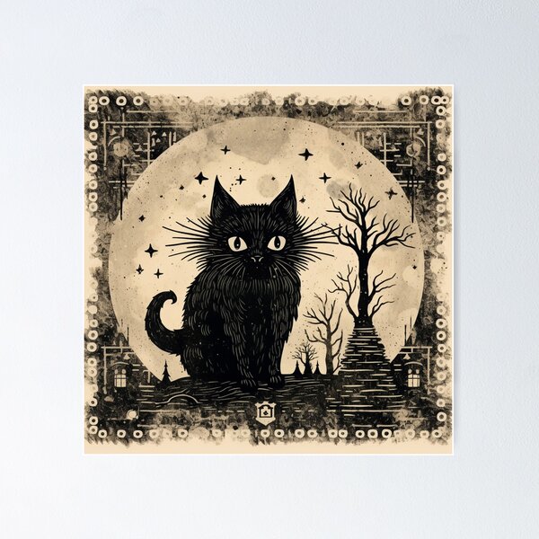 Item preview, Spooky black cat in cemetery designed and sold by Lynnchabot.