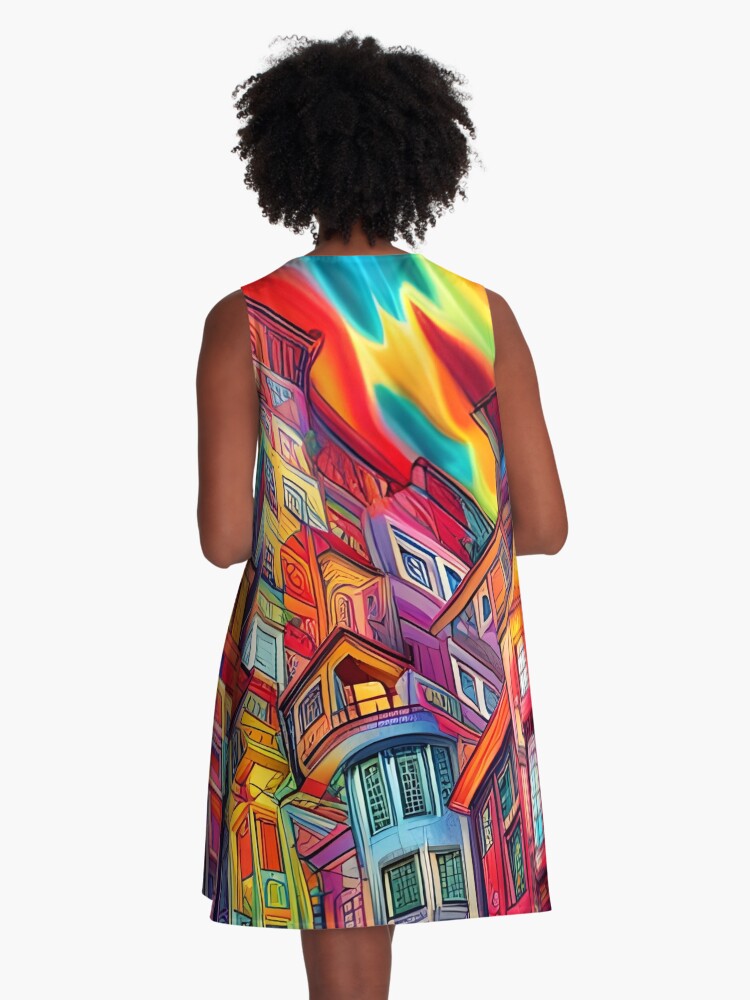 Thumbnail 3 of 4, A-Line Dress, Graffiti City designed and sold by BrooklynPopArts.