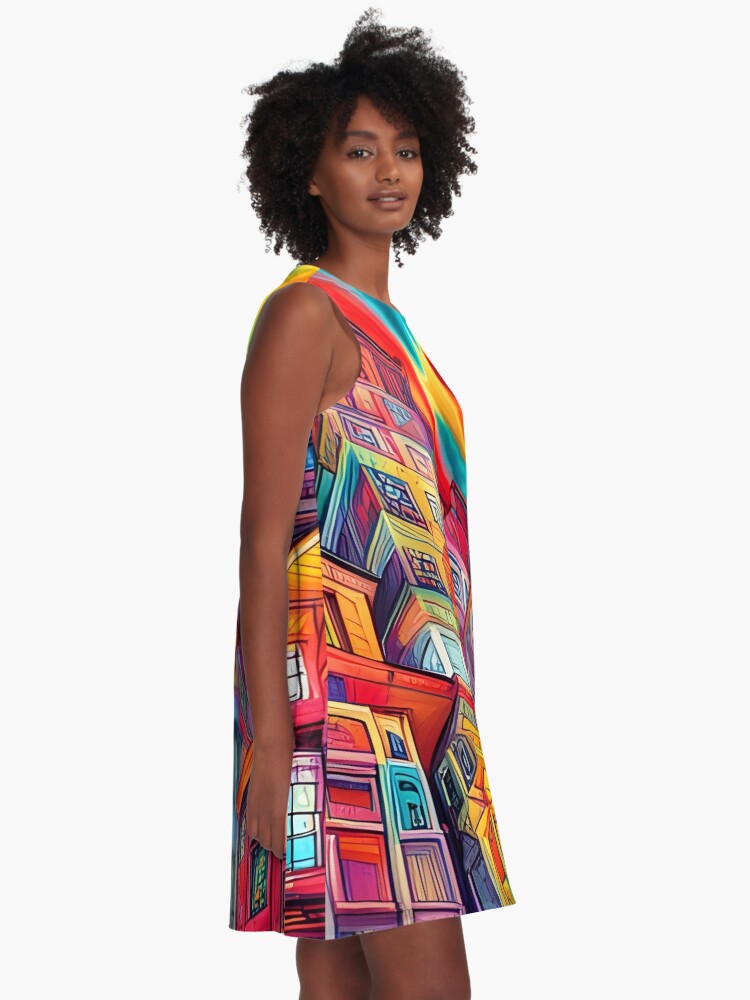 Thumbnail 2 of 4, A-Line Dress, Graffiti City designed and sold by BrooklynPopArts.