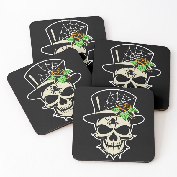 Item preview, Skull in Top Hat with Spider, Rose and Spider Web Halloween designed and sold by wheresthekarma.