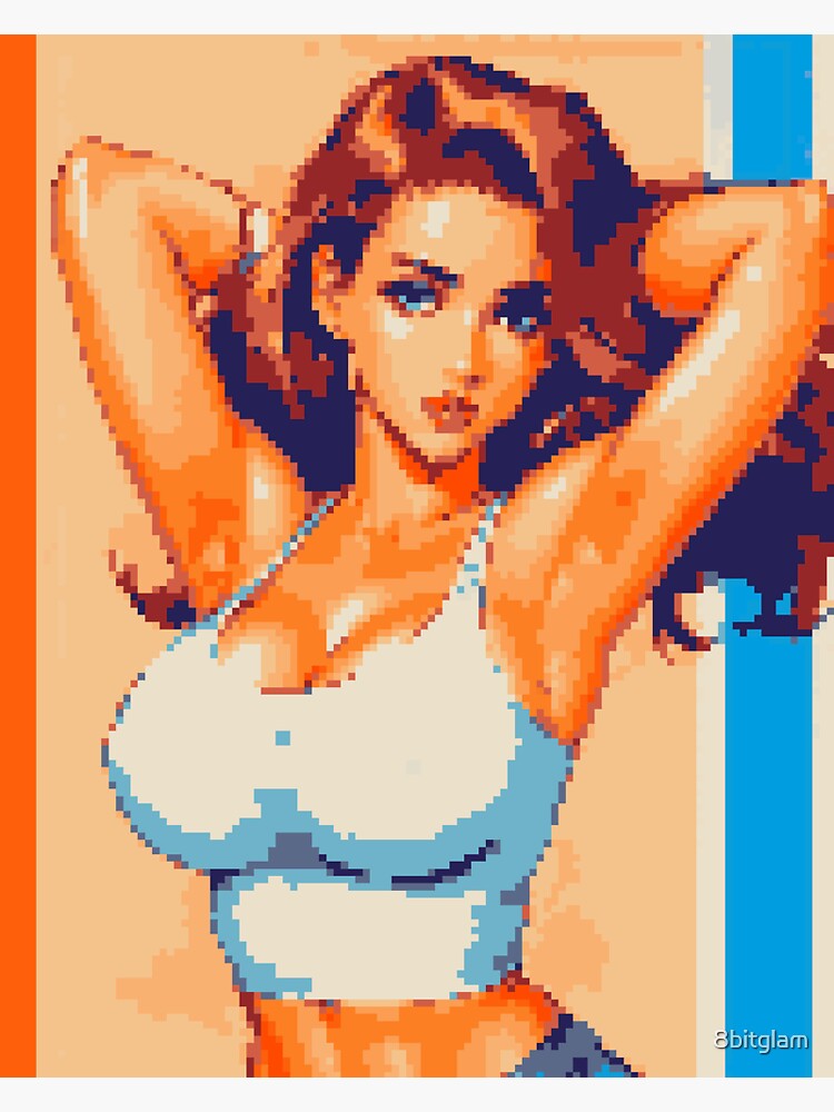 Thumbnail 3 of 3, Sticker, White Tank Retro 8bit Pixel Art Babe designed and sold by 8bitglam.