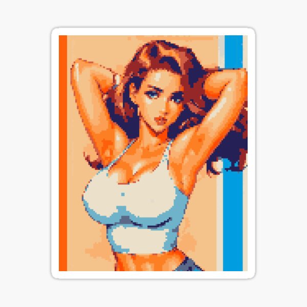White Tank Retro 8bit Pixel Art Babe Sticker