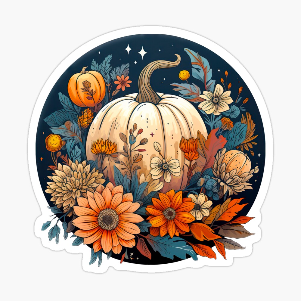 Boho pumpkin and flowers fall autumn design 
