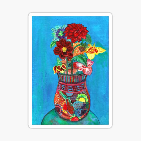 Mexican Flowers in a Mexican Vase, Flowers in a Vase Series Sticker