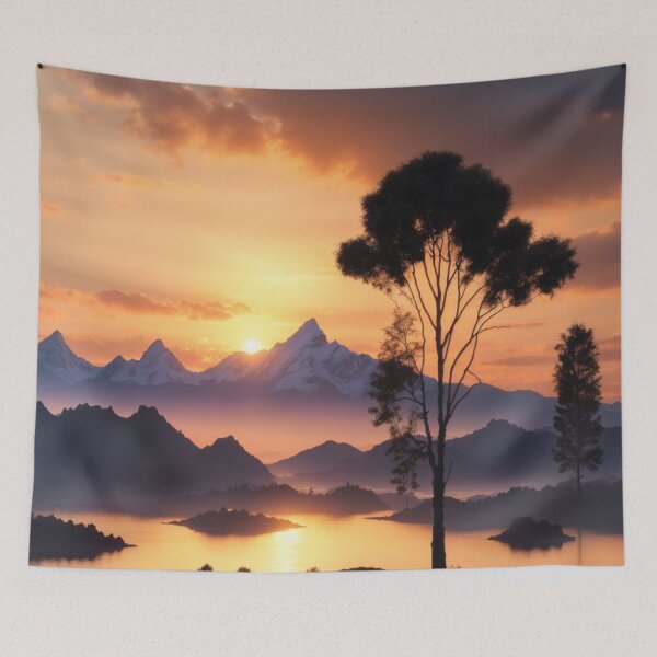 Item preview, Rising Sun Serenity: Lake and Snow-Capped Mountains designed and sold by Electric-Easel.