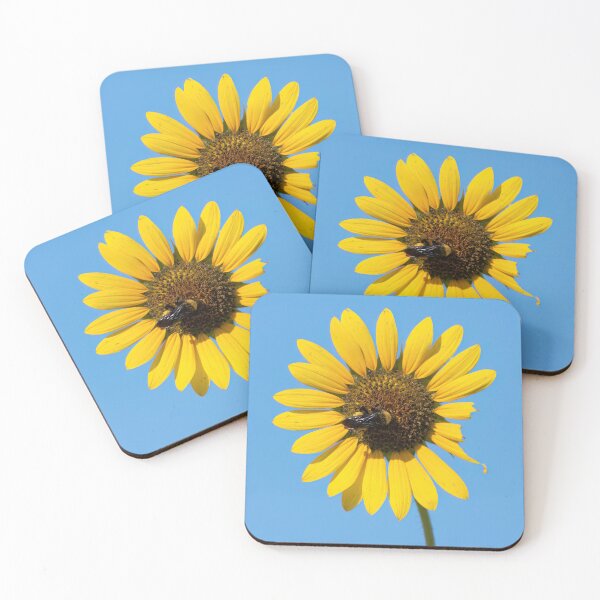 Item preview, Bumblebee pollenating a damaged yellow Sunflower bloom designed and sold by Stretch Clendennen.