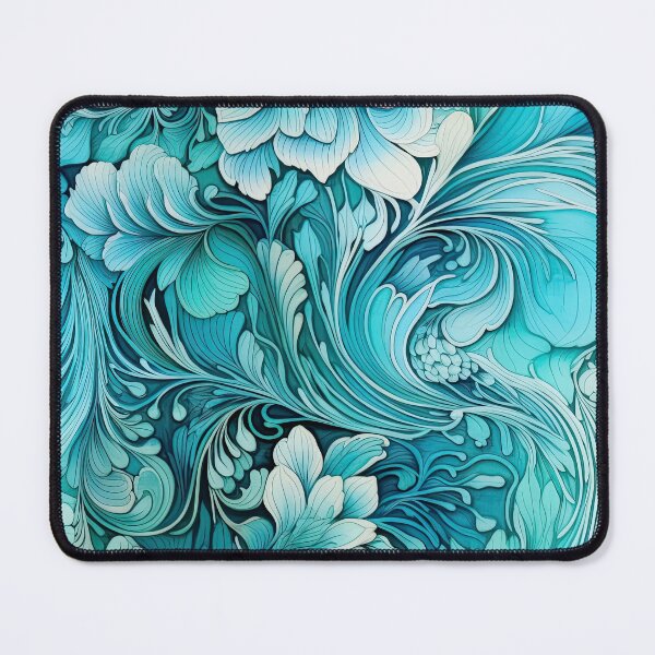 Item preview, Teal swirls with flowers and feathers, paisley-style repetitive tile in turquoise designed and sold by Caphira.
