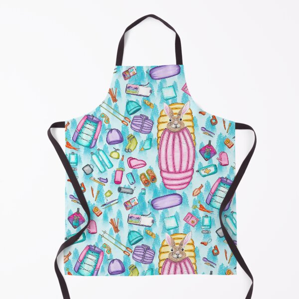 Item preview, Whimsical Backpacking Rabbit Gear Spread Tossed on Aqua designed and sold by Sockstomistic.