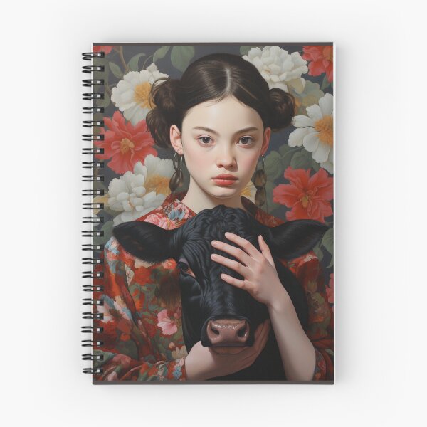 Item preview, A young teenage girl holding a black cow calf and covering one of it's eyes designed and sold by Elindith.