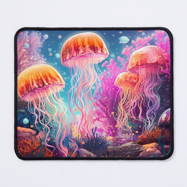 Item preview, A group of colorful jellyfish with long  pink tentacles designed and sold by Carmillai.
